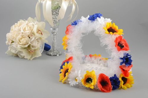 Unusual bright handmade designer wedding ring pillow with flowers - MADEheart.com