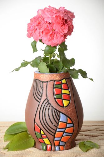 6 inches round ceramic art style flower vase for home décor 1,5 lb - MADEheart.com