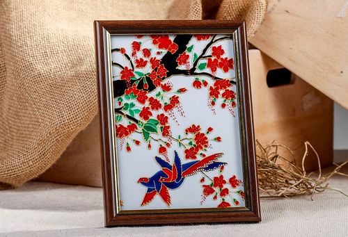 Stained glass picture in wooden frame Bird of happiness - MADEheart.com