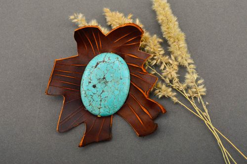 Handmade brooch designer brooch unusual brooch leather accessory gift for girls - MADEheart.com