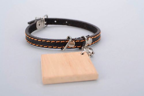Leather collar with a token - MADEheart.com