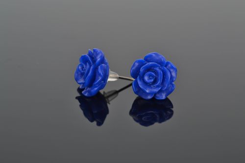 Polymer clay stud earrings Blue Roses - MADEheart.com