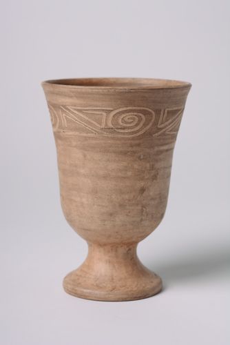 Handmade ceramic goblet with ornament kilned with milk 400 ml in ethnic style - MADEheart.com