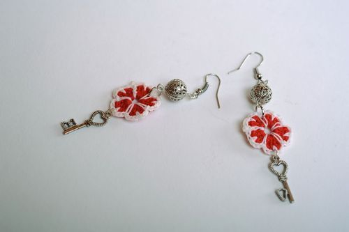 Long Acrylic Earrings Red Flower - MADEheart.com