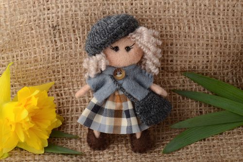 Handmade small felted wool toy doll in dress - MADEheart.com
