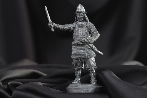 Handmade unpainted collectible figurine of samurai soldier cast of tin - MADEheart.com