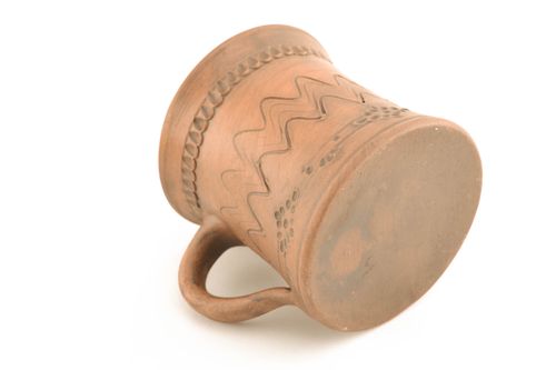 5 oz natural clay cup with handle and rustic design - MADEheart.com