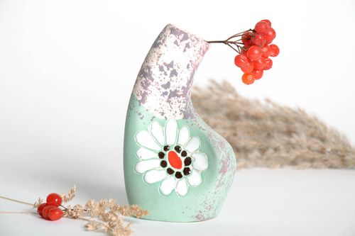 6 inches floral design handmade clay vase for home décor in Japanese style 0,5 lb - MADEheart.com