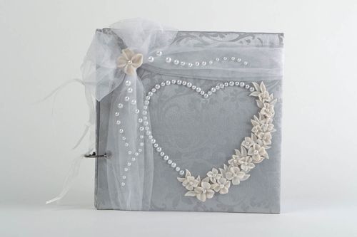 Beautiful decorative handmade scrapbook wishes album of gray color with tulle - MADEheart.com