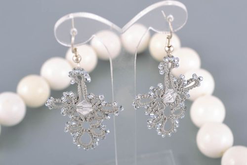 Tatting lace earrings with beads - MADEheart.com