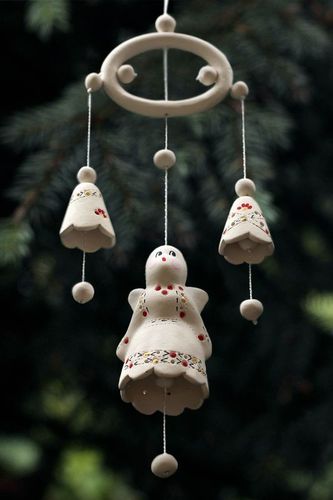 Ceramic hanging bells with an angel, red - MADEheart.com