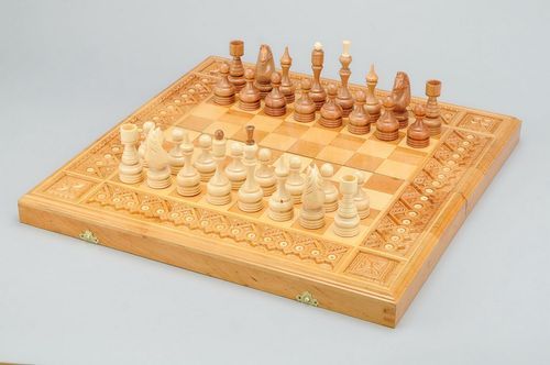 Wooden set (chess, backgammon, checkers) three in one - MADEheart.com