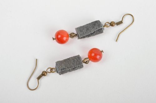 Handmade leather earrings stylish beaded jewelry cute dangling earrings - MADEheart.com