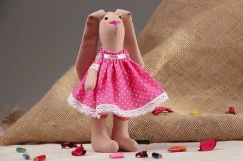 Tilda doll Girl hare in pink dress - MADEheart.com