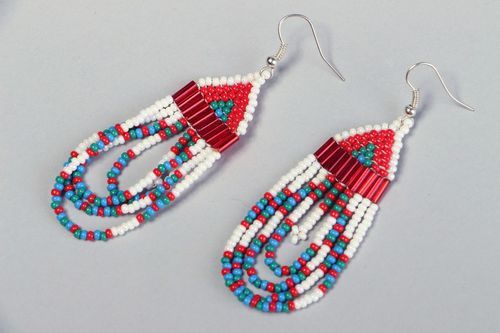 Long earrings with beads in ethnic style - MADEheart.com