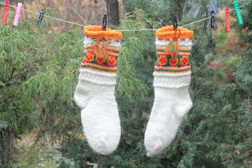 Knitted socks with ornament - MADEheart.com