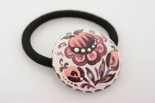 Handmade decorative scrunchy with wooden painted element beautiful accessory - MADEheart.com