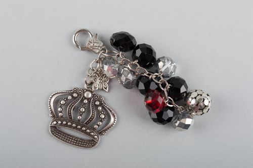 Handmade keychain made of glass beads with charm in shape of crown for girls - MADEheart.com