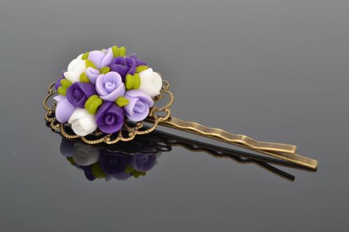 Polymer clay invisible hairpin Lilac Roses - MADEheart.com