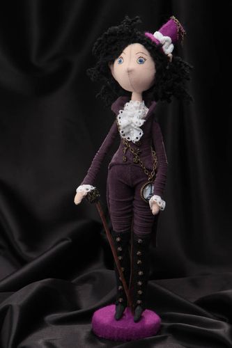 Handmade collectible interior soft doll sewn of fabrics on stand Elf Girl - MADEheart.com