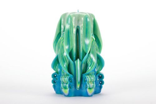 Carved paraffin wax candle Blue lily - MADEheart.com