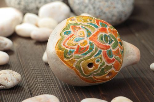 Beautiful handmade decorative painted ceramic whistle flute light round - MADEheart.com