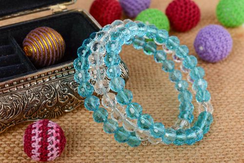 Handmade multi row designer wrist bracelet with blue Czech crystal beads - MADEheart.com