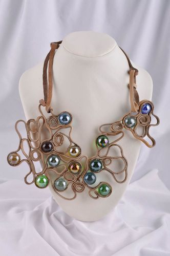 Handmade necklace with glass elements leather necklace designer accessories - MADEheart.com