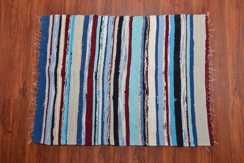 Striped woven rug of blue color - MADEheart.com