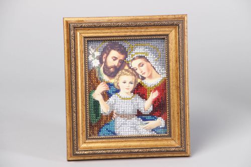 Icon embroidered with beads under non-reflective glass - MADEheart.com