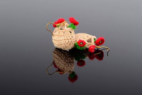Knitted earrings Basket with poppy seeds - MADEheart.com
