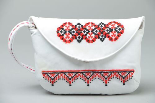 Gabardine clutch bag with cross stitch embroidery in Ukrainian style - MADEheart.com