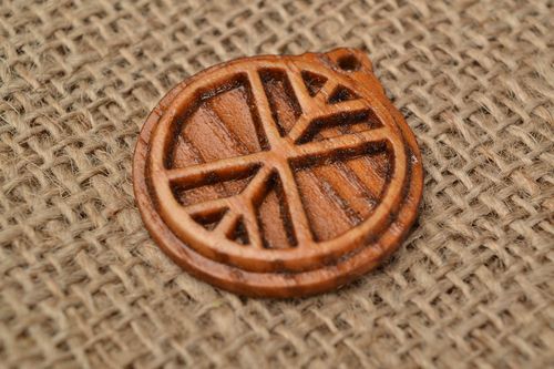 Handmade Slavic pendant natural wooden carved varnished with symbol Tree of Life - MADEheart.com
