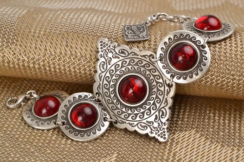 Cast metal bracelet with glass cabochons - MADEheart.com