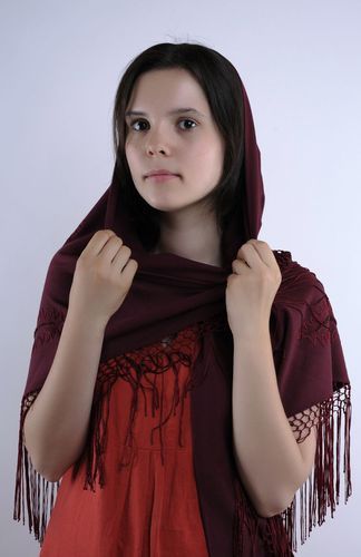 Large beaded burgundy shawl - MADEheart.com