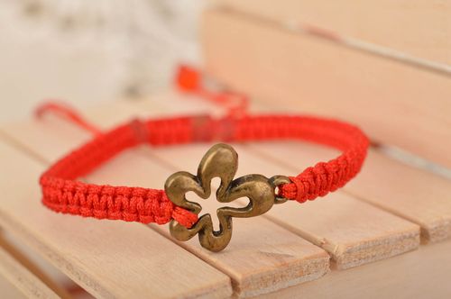 Beautiful red handmade designer woven silk bracelet with metal insert - MADEheart.com