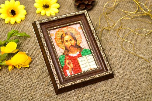 Handmade small embroidered icon beautiful orthodox icon religious gift - MADEheart.com