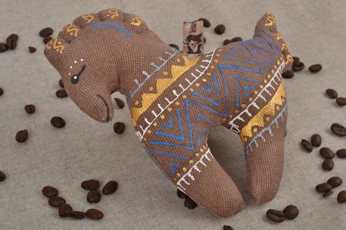 Handmade small soft toy horse sewn of brown fabric with painted ornaments - MADEheart.com