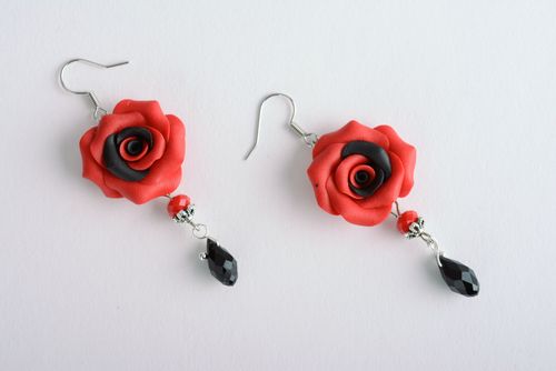 Plastic dangle earrings Red Rose - MADEheart.com