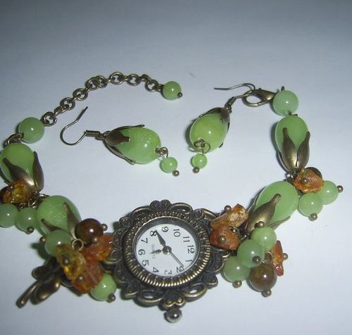 Jewelry set with natural stones Summer watch and earrings - MADEheart.com