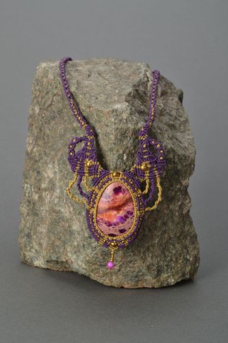 Macrame necklace with variscite gemstone - MADEheart.com