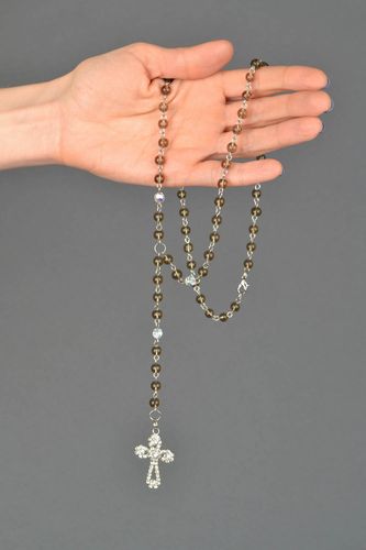 Womens quartz bead necklace with cross - MADEheart.com
