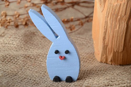 Painted plywood figurine in the shape of blue rabbit - MADEheart.com