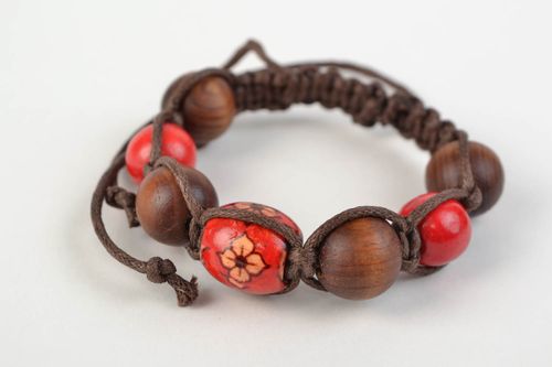Handmade woven cotton cord bracelet with wooden beads - MADEheart.com