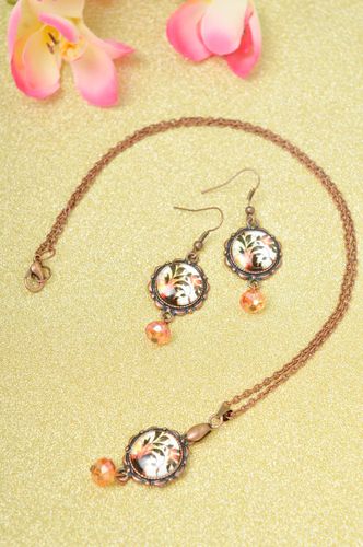 Handmade metal jewelry set glass bead earrings pendant necklace gifts for her - MADEheart.com