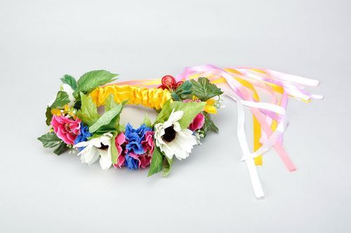 Ukrainian wreath made of artificial flowers and cherries - MADEheart.com