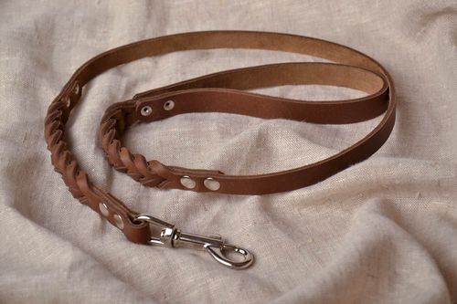 Leather dog leash with plait - MADEheart.com