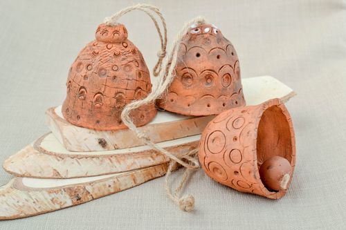 Handmade 3 clay bells unique festive ceramic presents designer interior ideas - MADEheart.com