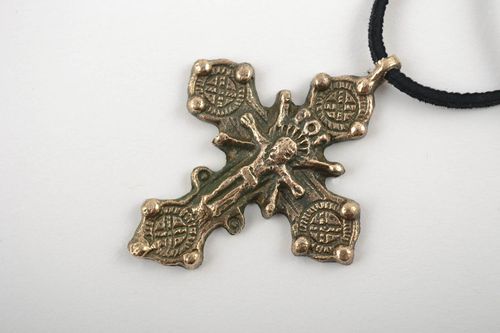 Handmade designer bronze neck pendant pectoral cross gift for believer - MADEheart.com