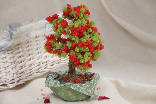 Handmade decorative interior tree woven of colorful beads in ceramic pot  - MADEheart.com
